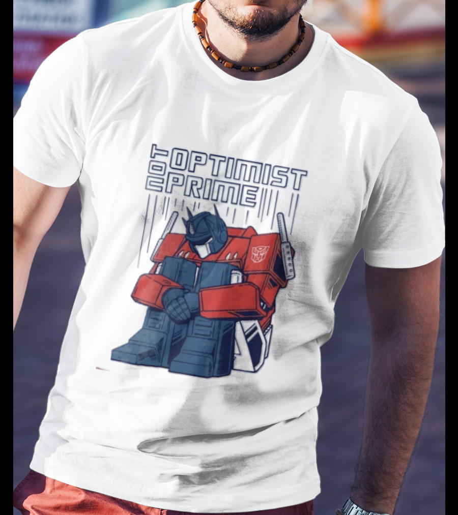Optimist Prime Depressed Sad Robot Autobots Sitting T-Shirt