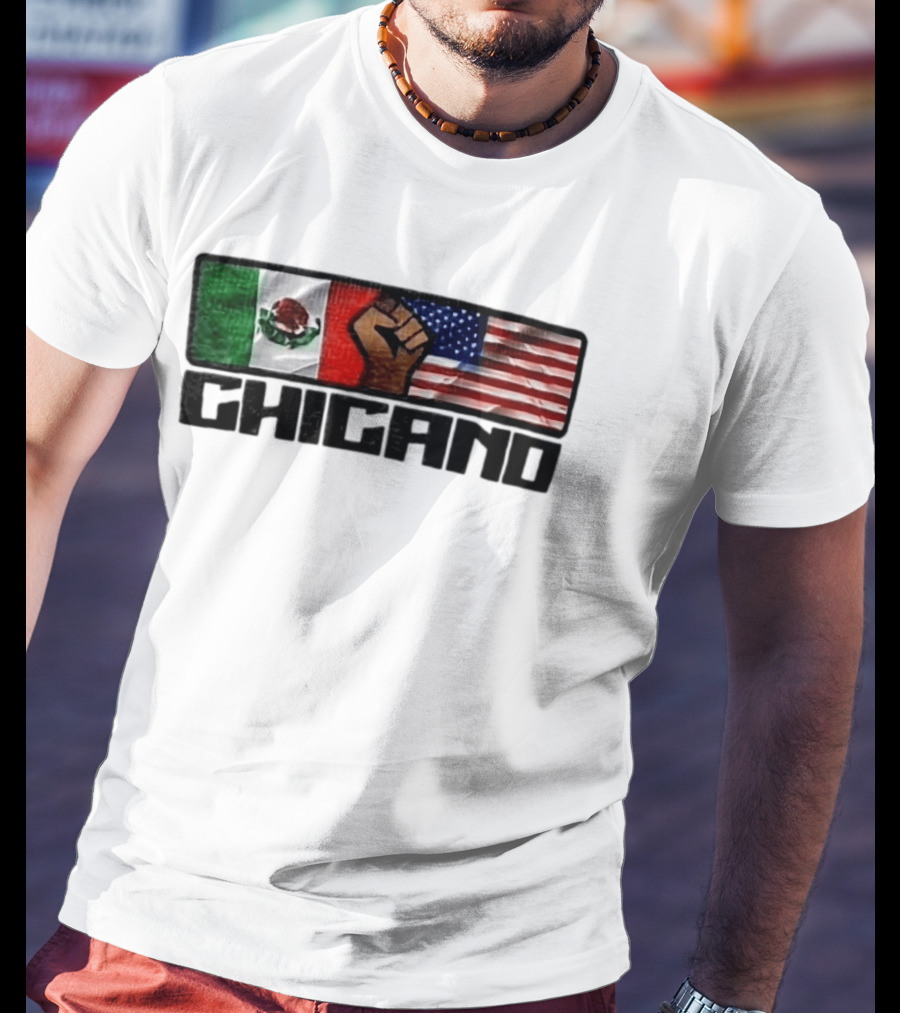 Chicano Mexican And American Flags With Raised Fist T-Shirt