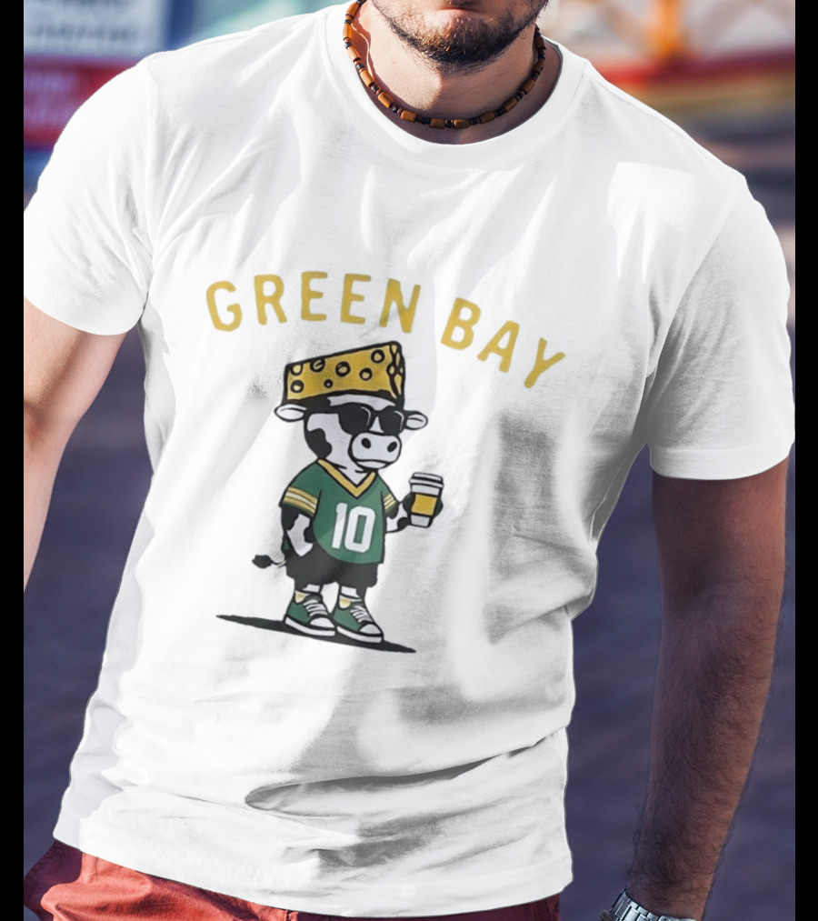 Green Bay Cow Wearing Cheesehead And Number 10 Jersey T-Shirt