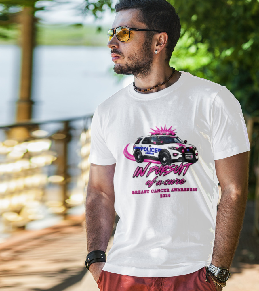 In Pursuit Of A Cure Police Car Breast Cancer Awareness 2026 T-Shirt