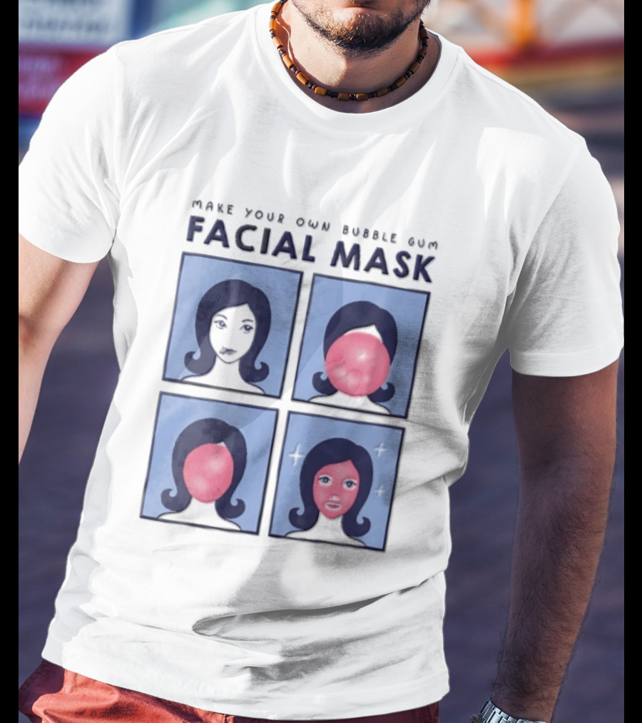 Make Your Own Bubble Gum Facial Mask Comic Woman Four Panel Pink Pop T-Shirt