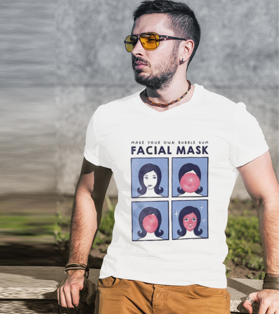 Make Your Own Bubble Gum Facial Mask Comic Woman Four Panel Pink Pop T-Shirt