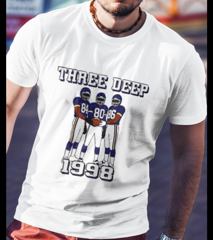 Three Deep 1998 Randy Moss Cris Carter Jake Reed Minnesota Vikings 84 80 86 T-Shirt