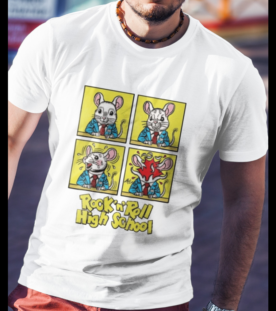 Rock N Roll High School Comic Mouse Head Explosion Cartoon Panels T-Shirt