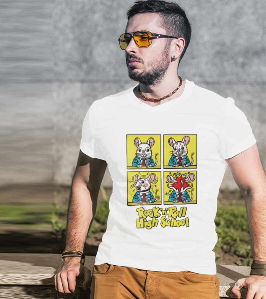 Rock N Roll High School Comic Mouse Head Explosion Cartoon Panels T-Shirt