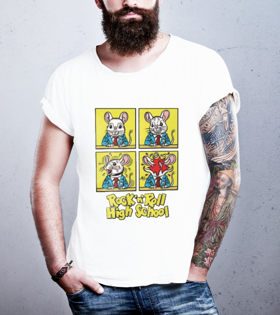 Rock N Roll High School Comic Mouse Head Explosion Cartoon Panels T-Shirt