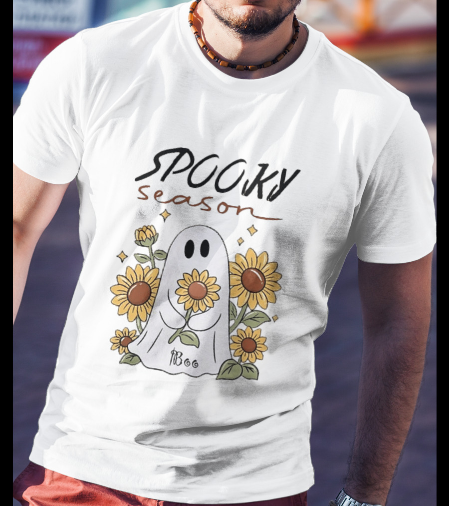 Spooky Season Ghost With Sunflowers Halloween Sunflower Ghost T-Shirt