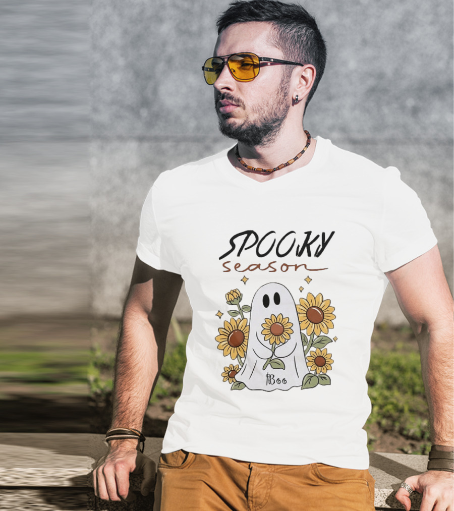 Spooky Season Ghost With Sunflowers Halloween Sunflower Ghost T-Shirt