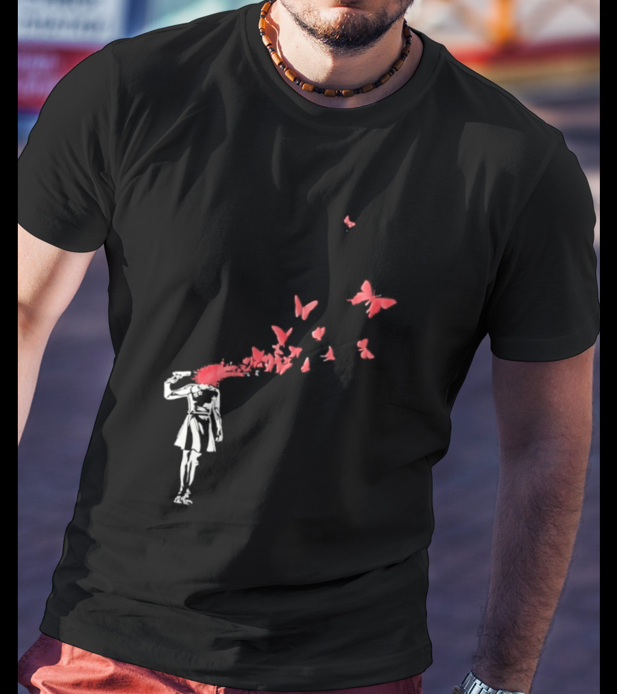 Banksy Girl Red Butterfly Burst Explosion T-Shirt