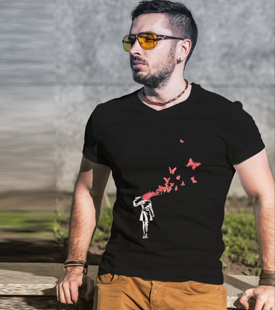 Banksy Girl Red Butterfly Burst Explosion T-Shirt