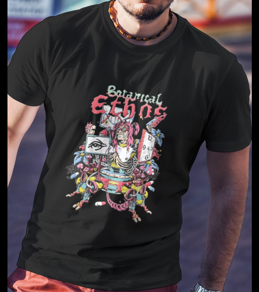 Botanical Ethnos Cyberpunk Cyborg DNA Strand Pill Mushroom Cartoon T-Shirt