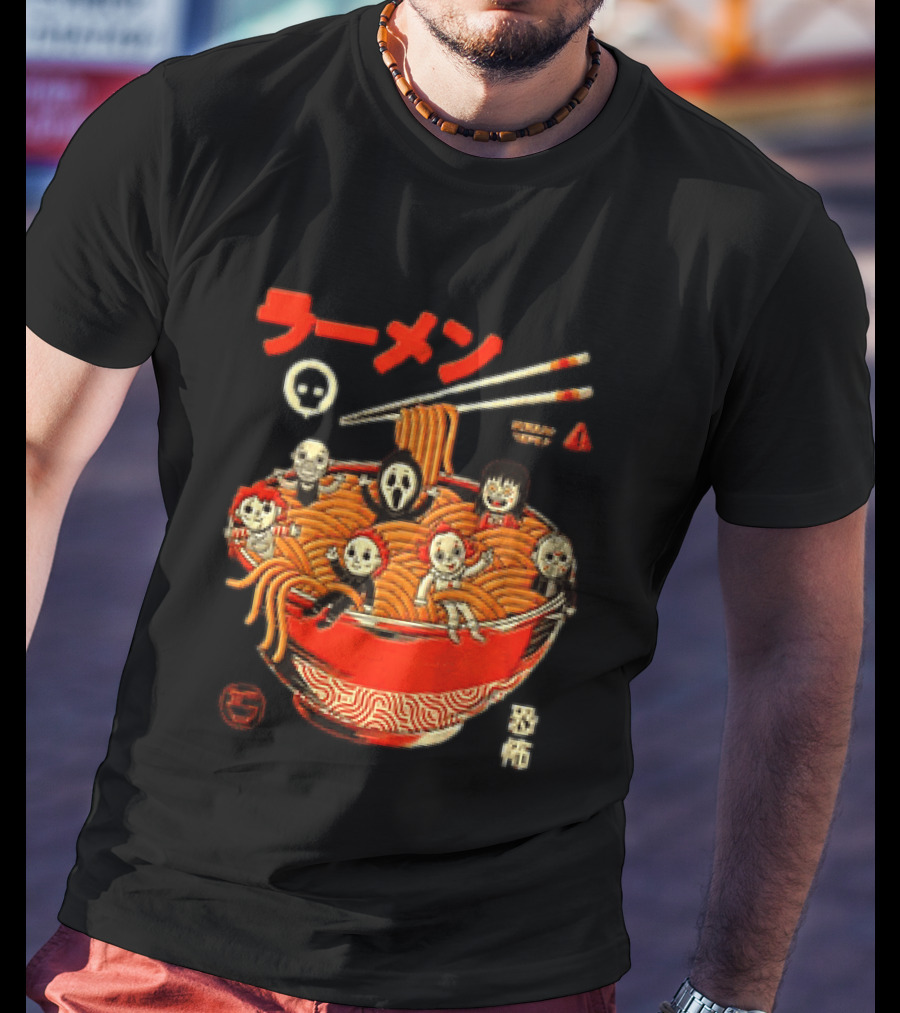 Chucky Ghostface Kayako Michael Myers Pennywise Jason Voorhees Ramen Horror Characters Eat Scream T-Shirt