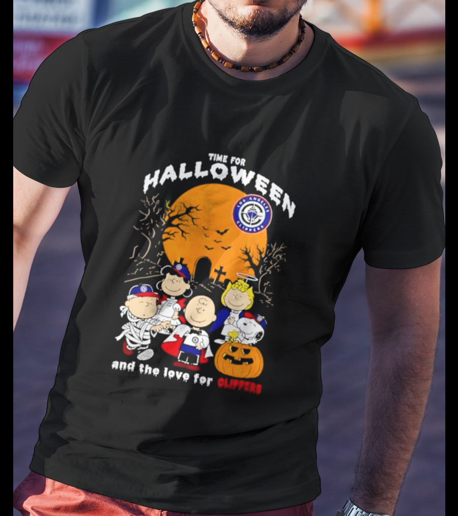 Peanuts Gang Time For Halloween Los Angeles Clippers Pumpkin Fun T-Shirt