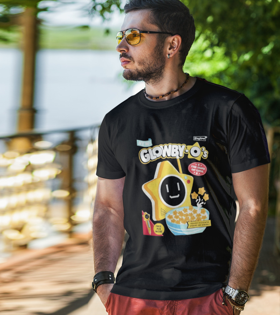 NEW Playtime Co Glowby O's Star Shaped Oat Cereal Box With Smiling Star And Bowl Of Cereal Bites T-Shirt