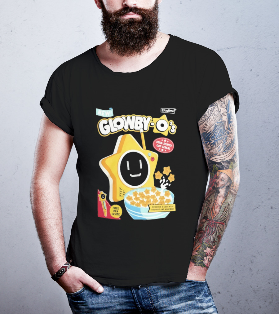 NEW Playtime Co Glowby O's Star Shaped Oat Cereal Box With Smiling Star And Bowl Of Cereal Bites T-Shirt