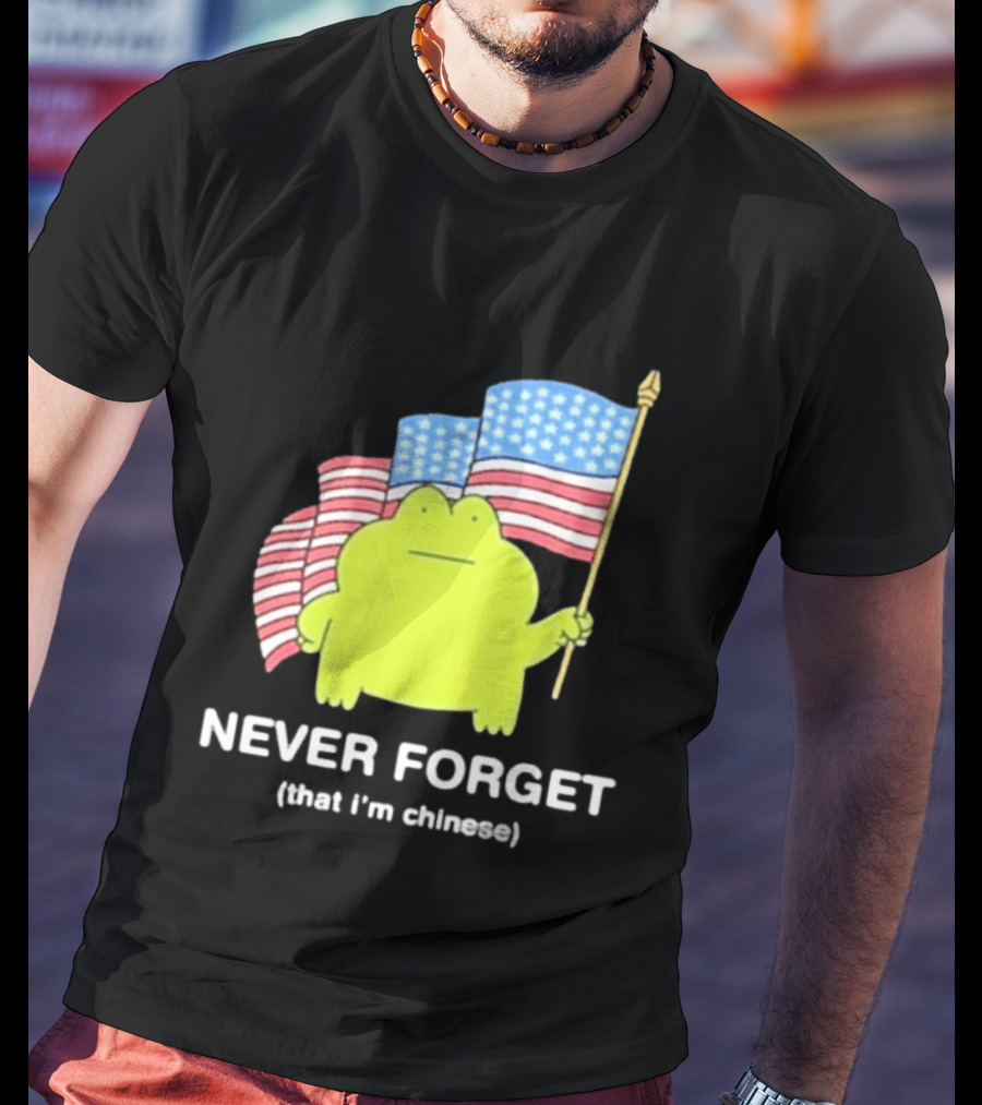 Frog Holding American Flags Never Forget That I'm Chinese T-Shirt