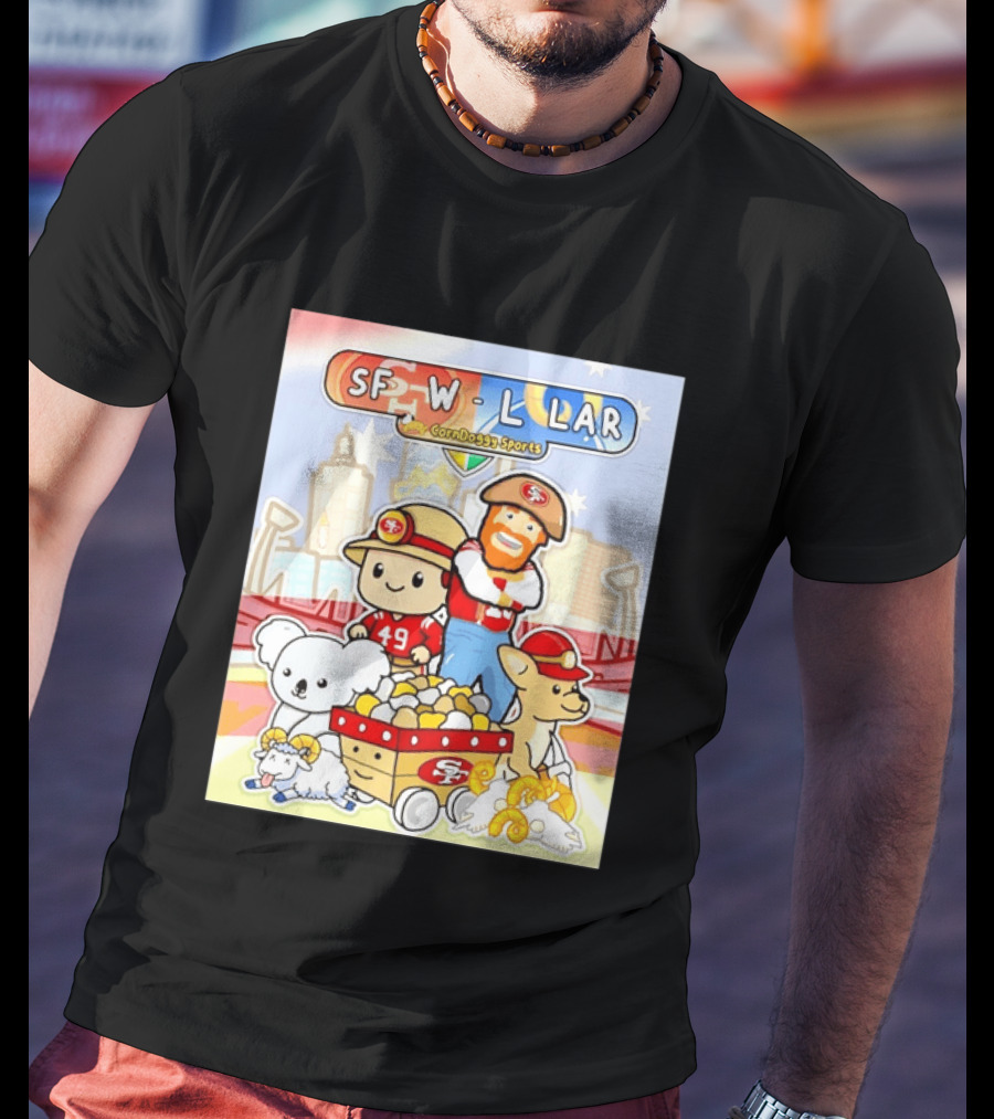 SF 49ers Vs LAR CornDoggy Sports Matchup With Cute Characters And Animals T-Shirt