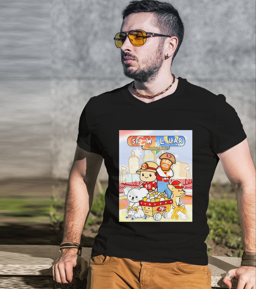 SF 49ers Vs LAR CornDoggy Sports Matchup With Cute Characters And Animals T-Shirt