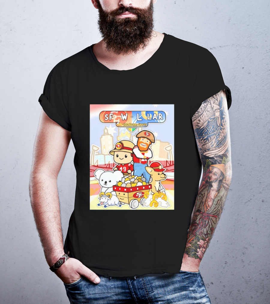 SF 49ers Vs LAR CornDoggy Sports Matchup With Cute Characters And Animals T-Shirt