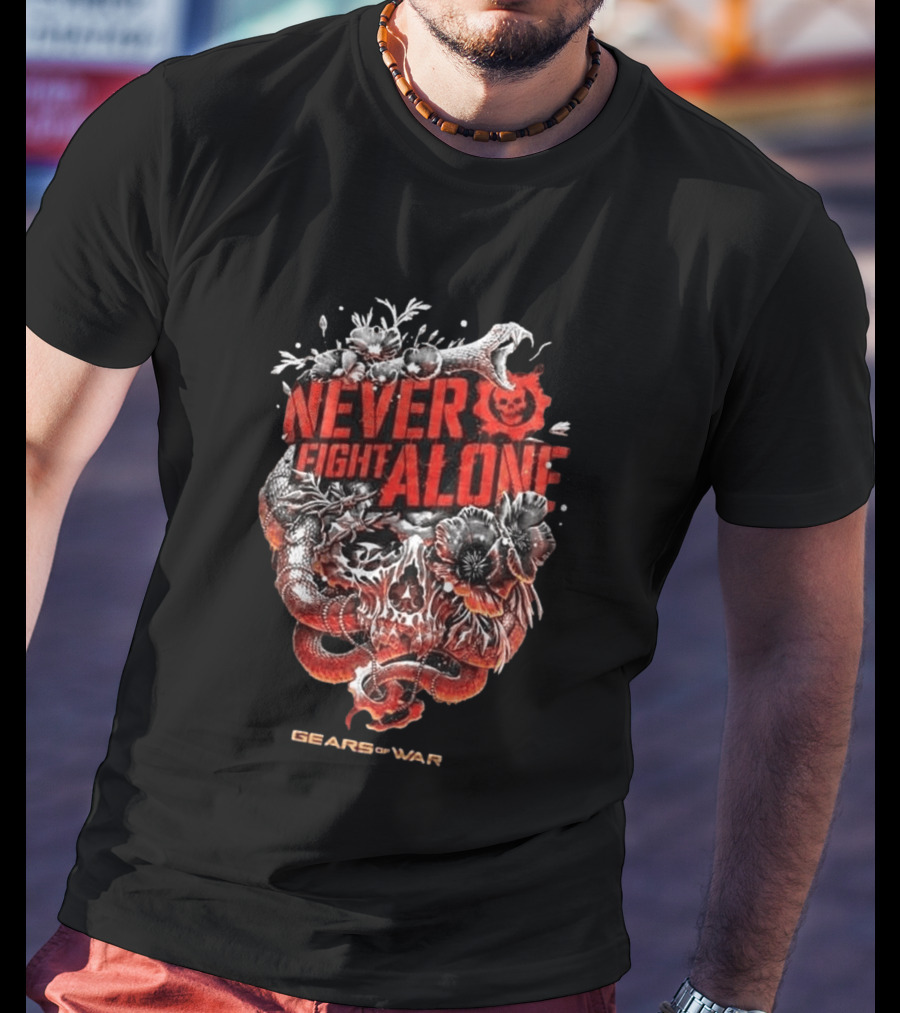Gears Of War Never Fight Alone Skull Floral Snake T-Shirt