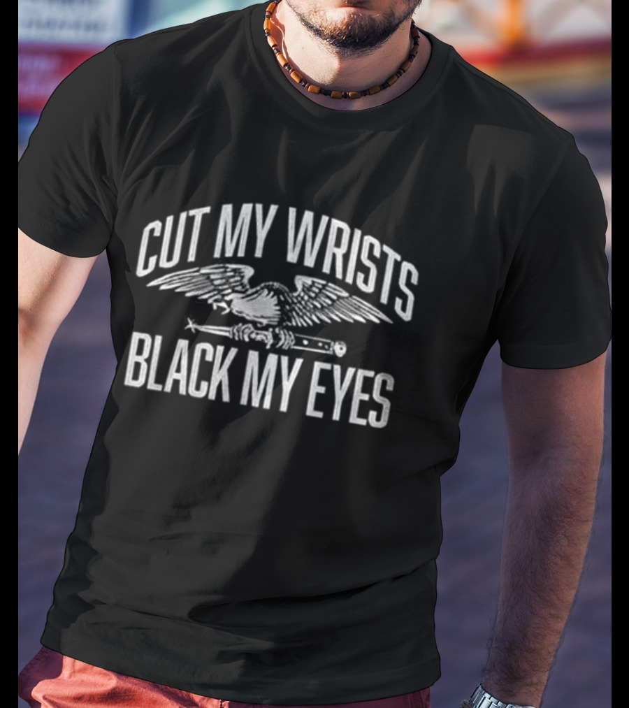 Hawthorne Heights Cut My Wrists Black My Eyes Text With Eagle T-Shirt