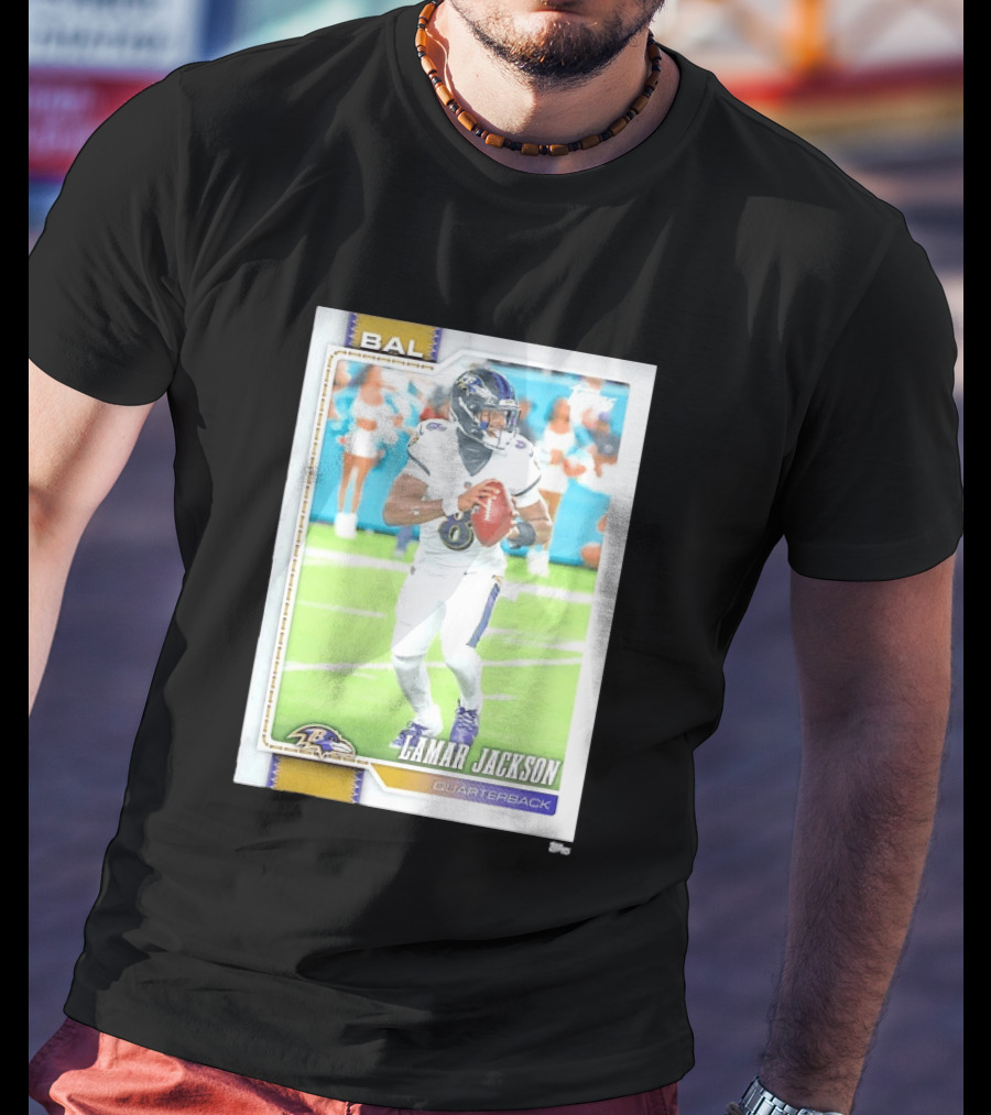 Lamar Jackson Baltimore Ravens Quarterback Topps Trading Card Authentic NFL Edition T-Shirt