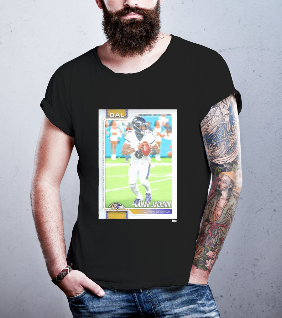 Lamar Jackson Baltimore Ravens Quarterback Topps Trading Card Authentic NFL Edition T-Shirt