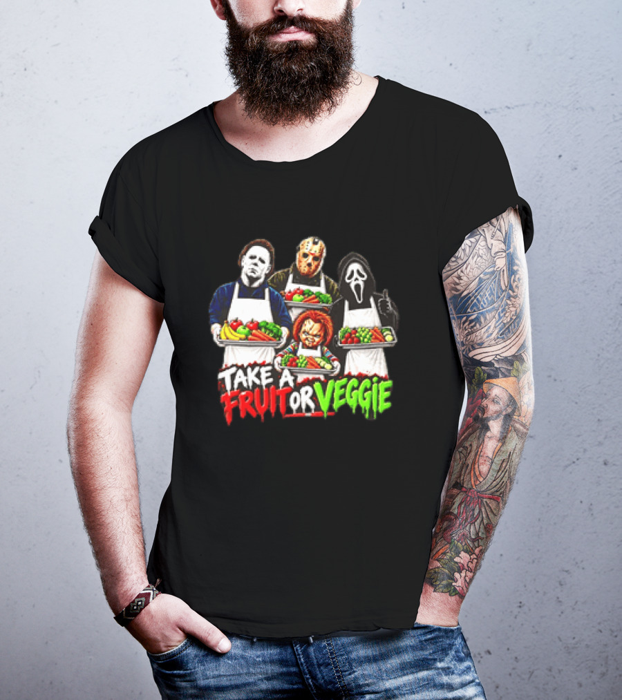 Michael Myers Jason Voorhees Ghostface Chucky Horror Movie Take A Fruit Or Veggie T-Shirt