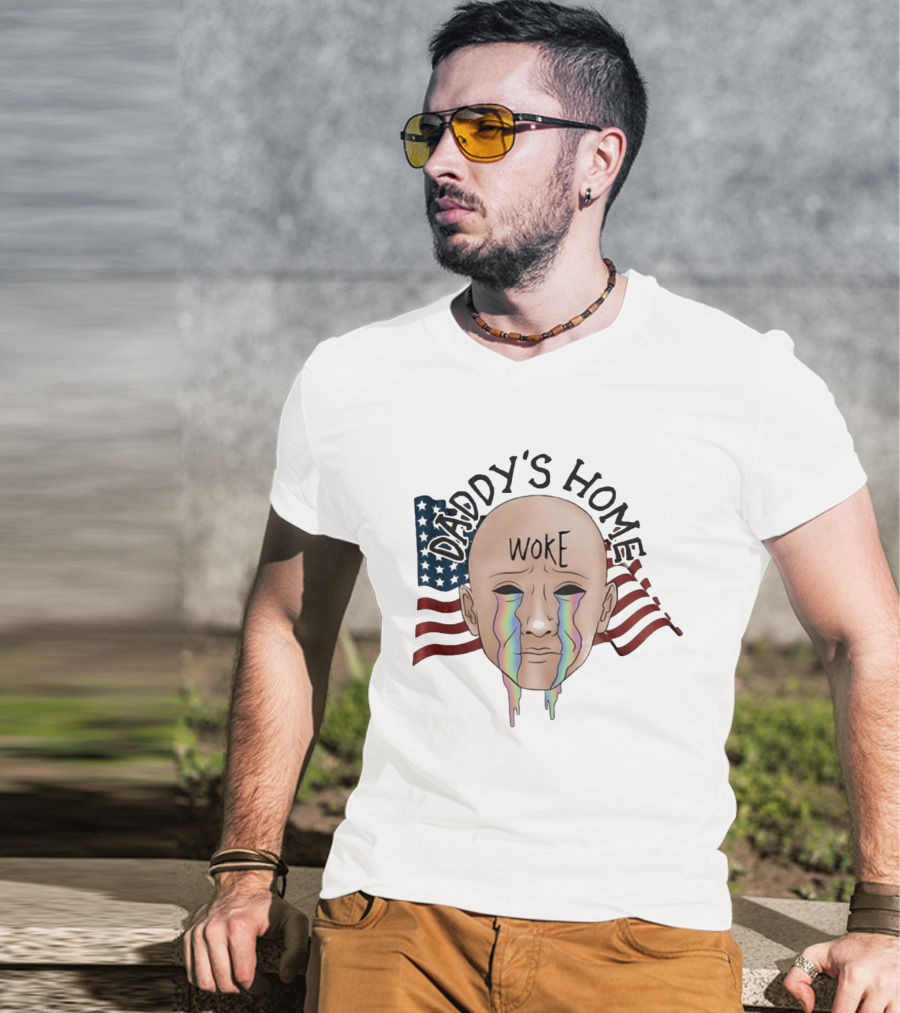 Daddy's Home Woke Crying Face With Flags T-Shirt