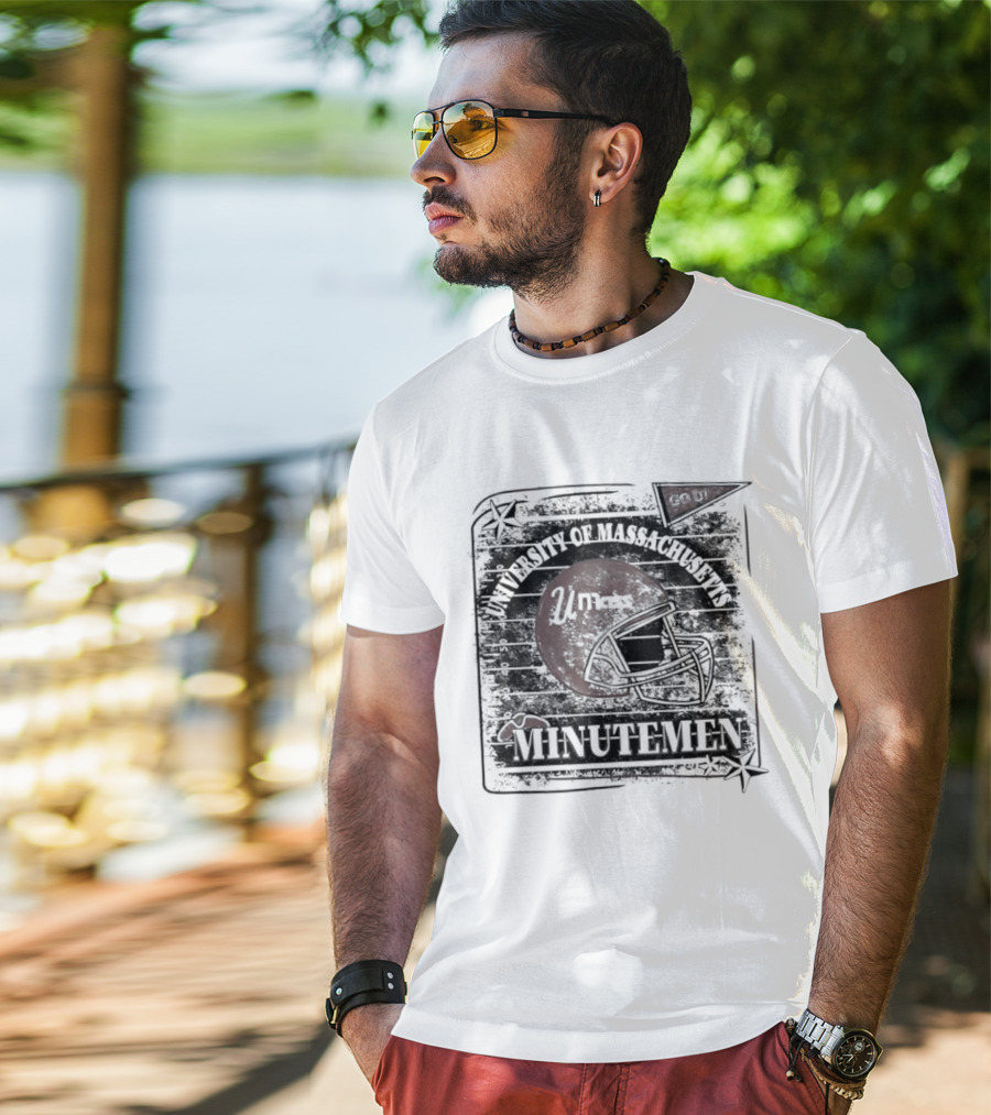 University Of Massachusetts Minutemen Distressed Football Helmet T-Shirt