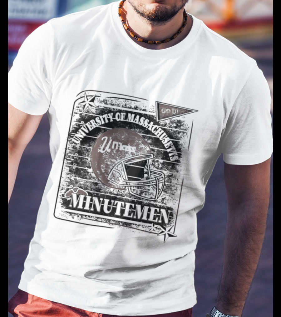 University Of Massachusetts Minutemen Distressed Football Helmet T-Shirt