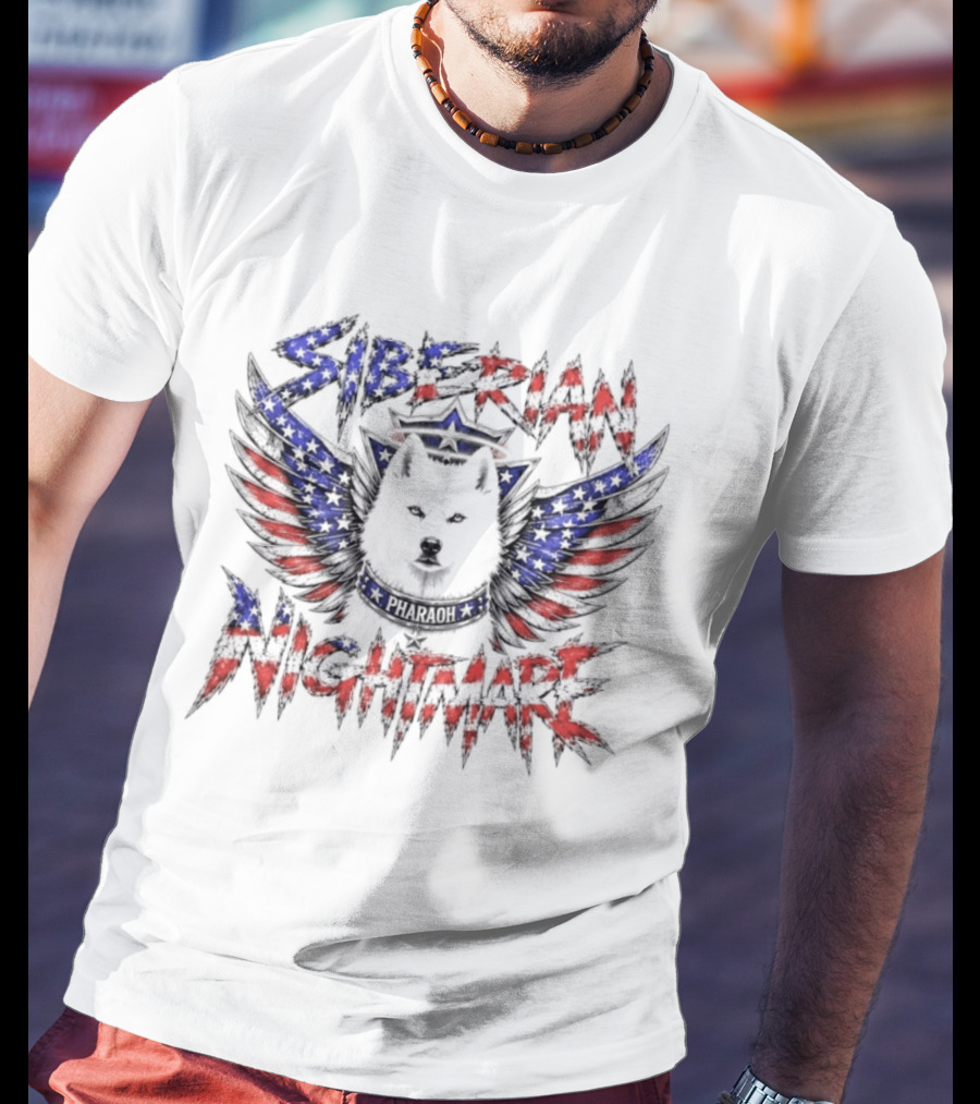 Siberian Nightmare Husky Wings American Flag T-Shirt