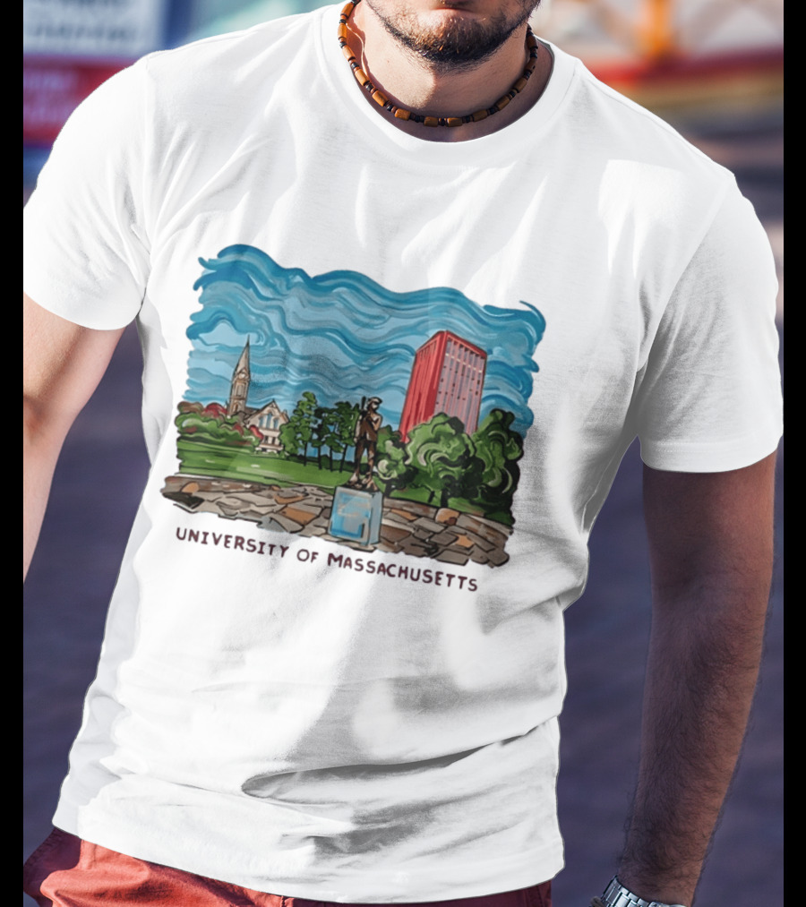 University Of Massachusetts Landmark Campus Scene Tower And Trees T-Shirt