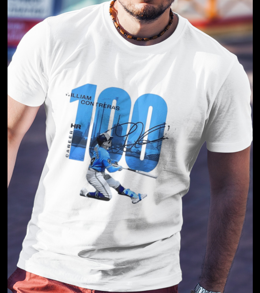 William Contreras Milwaukee Brewers 100 HR Milestone Signature T-Shirt