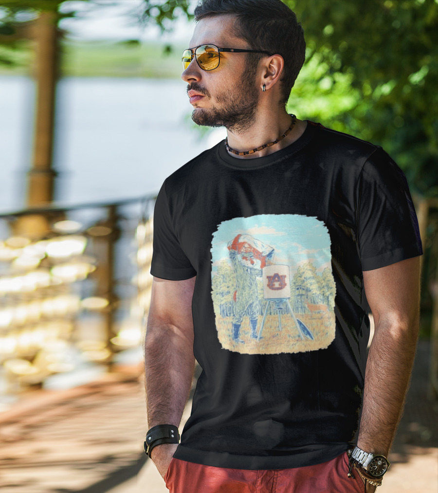 Aubie The Tiger Auburn University Deer Hunting Scene With Feeder And Deer T-Shirt