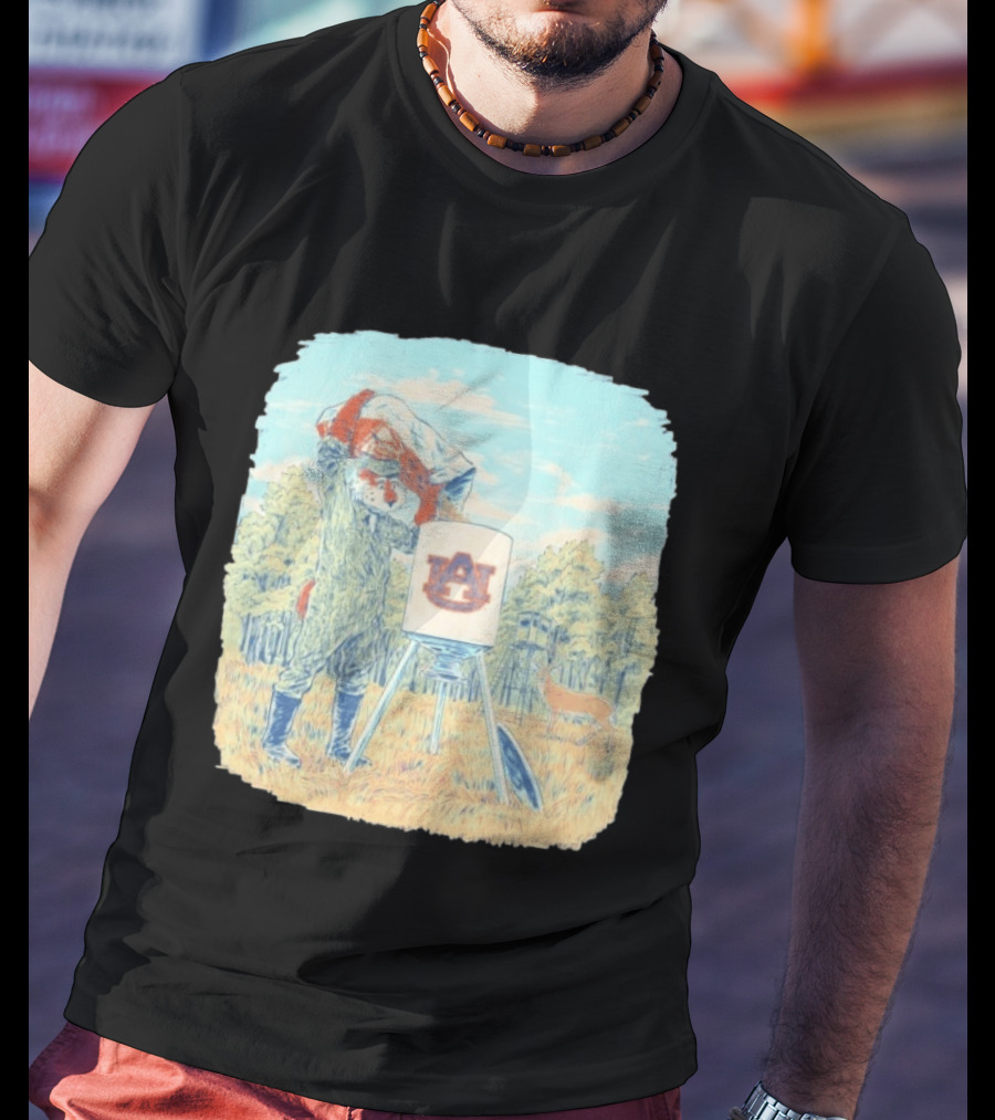 Aubie The Tiger Auburn University Deer Hunting Scene With Feeder And Deer T-Shirt