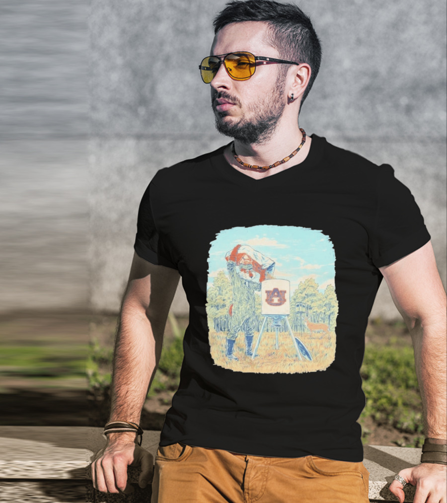 Aubie The Tiger Auburn University Deer Hunting Scene With Feeder And Deer T-Shirt