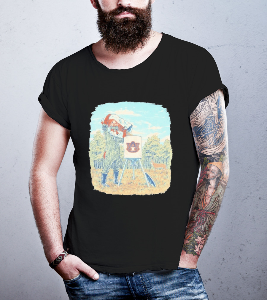 Aubie The Tiger Auburn University Deer Hunting Scene With Feeder And Deer T-Shirt