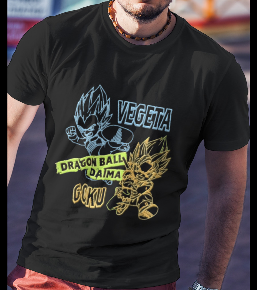 Dragon Ball Daima Vegeta Goku Neon Line Anime Characters Action Poses T-Shirt