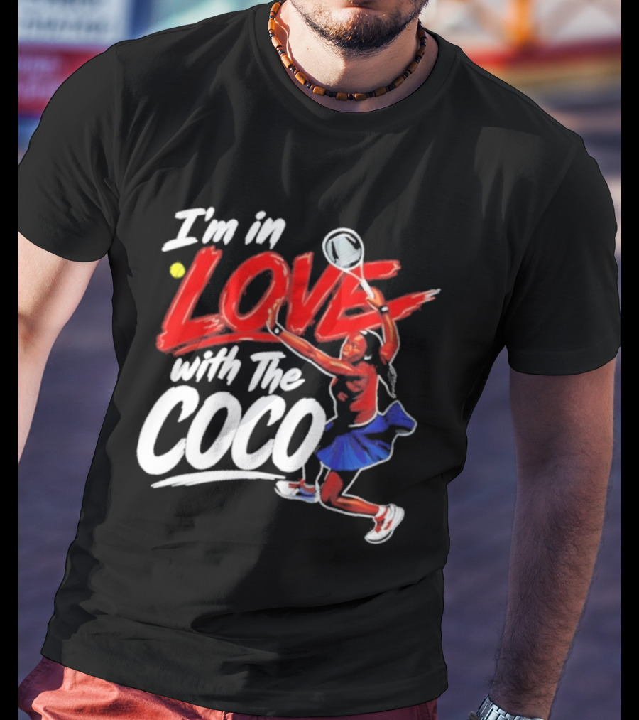 I'm In Love With The Coco Tennis Slam Action Bold Red And White T-Shirt