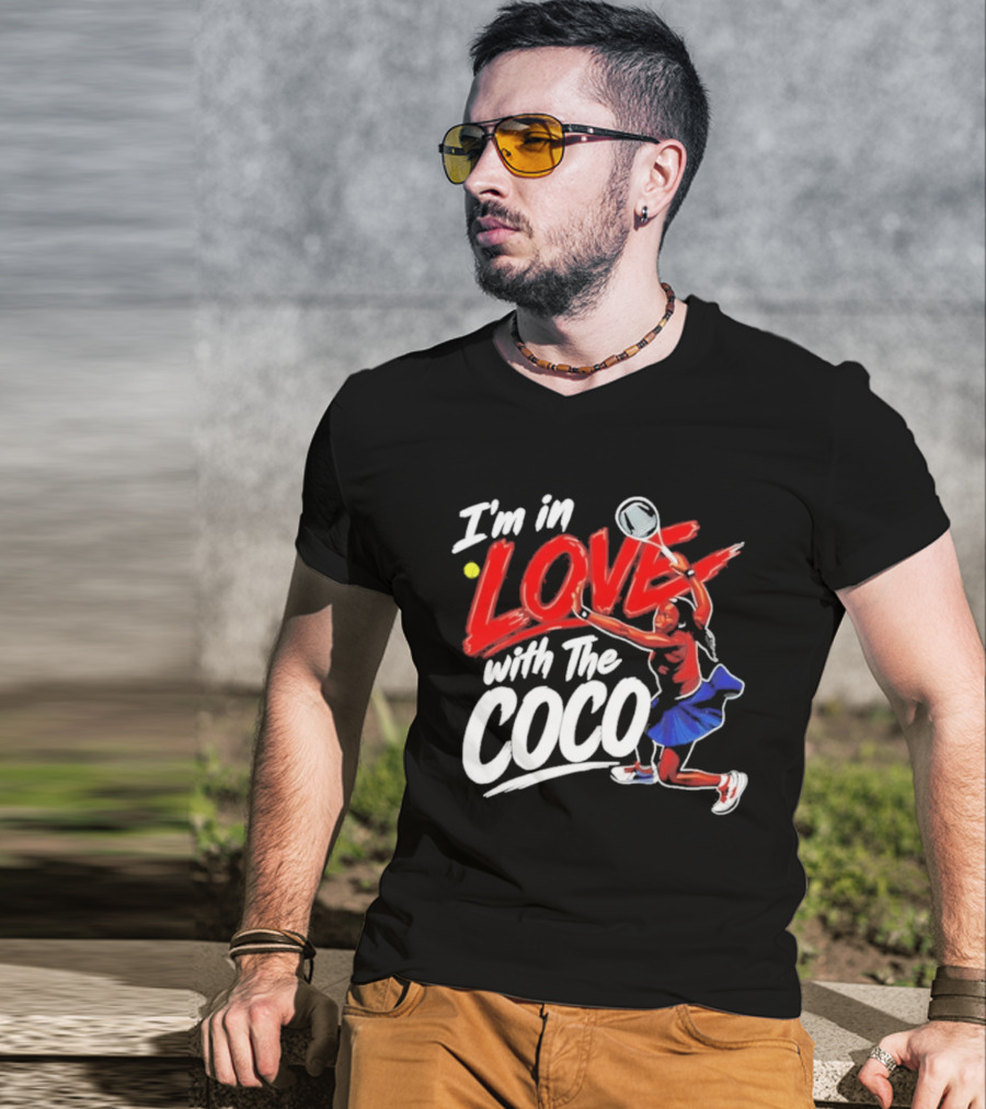 I'm In Love With The Coco Tennis Slam Action Bold Red And White T-Shirt
