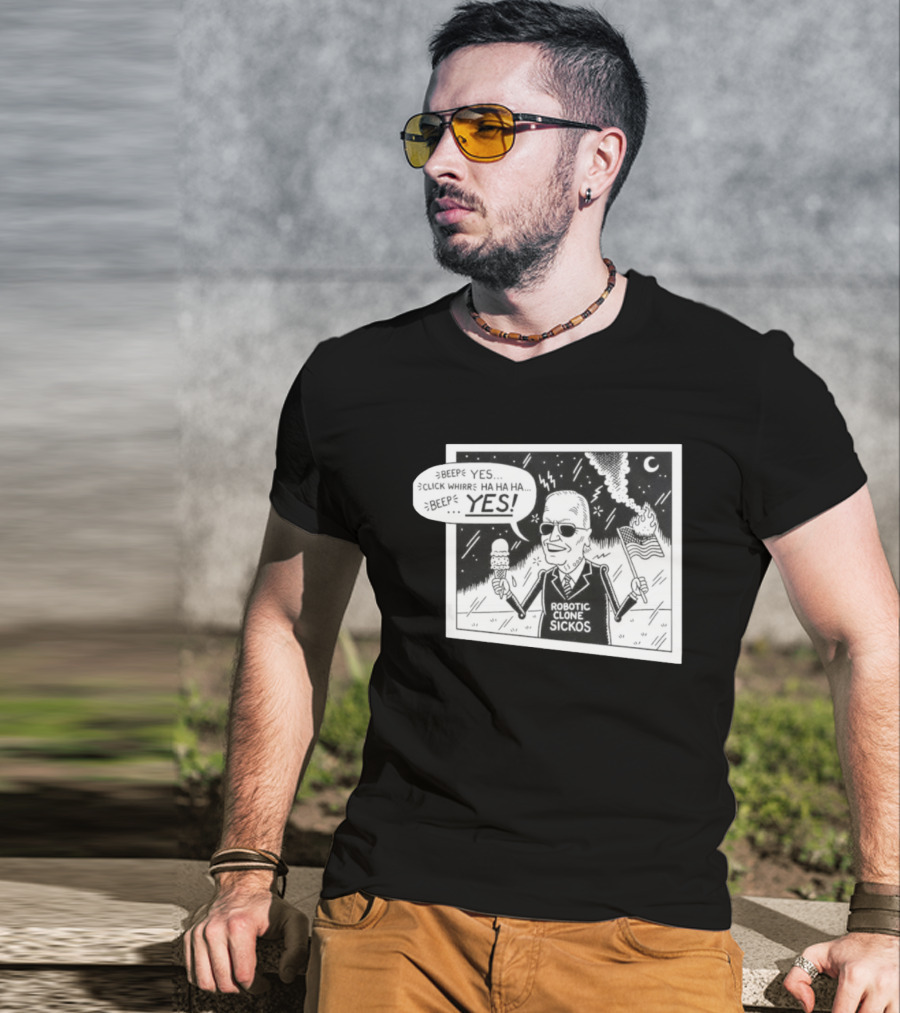 Joe Biden Robotic Clone Sickos Cartoon Ice Cream Flag Speech Bubble BEEP YES T-Shirt