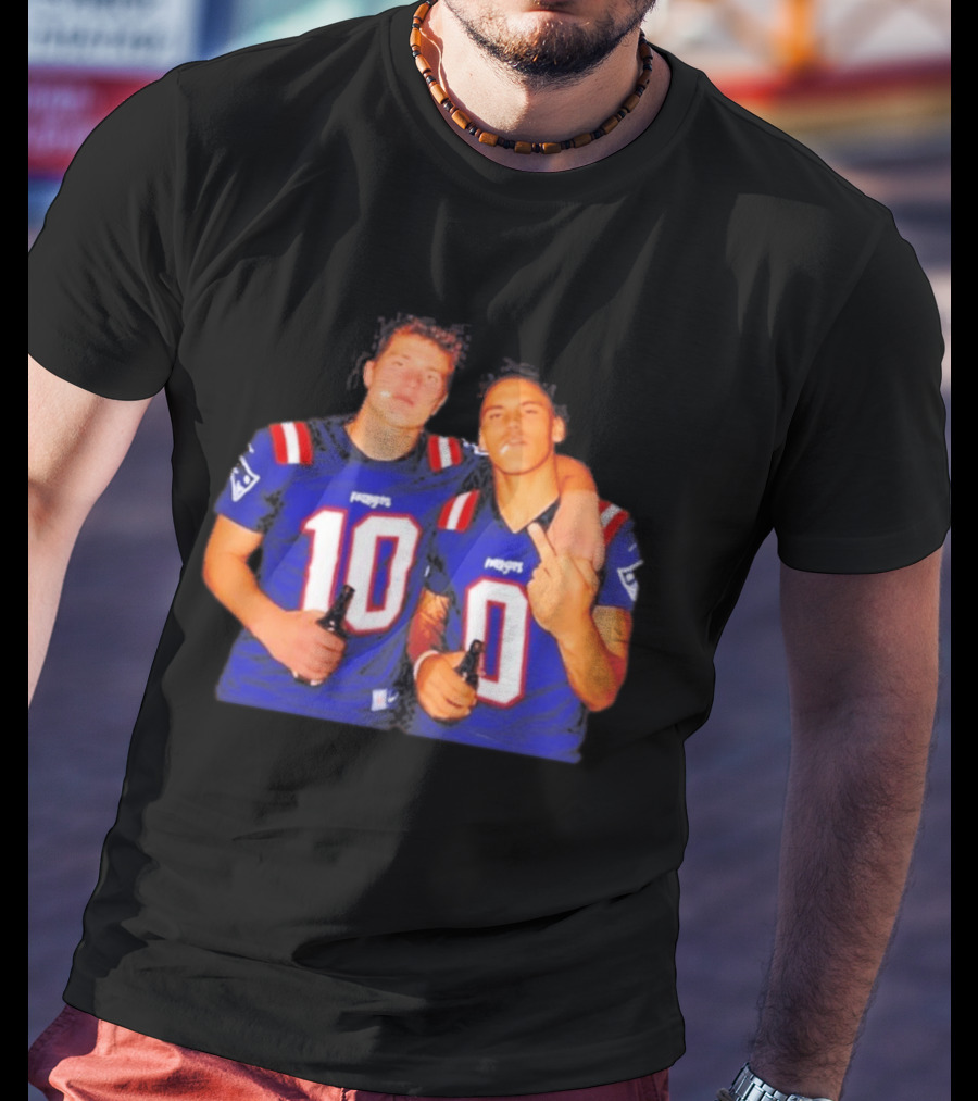 New England Patriots Drake Maye Christian Gonzalez Middle Finger Beer T-Shirt