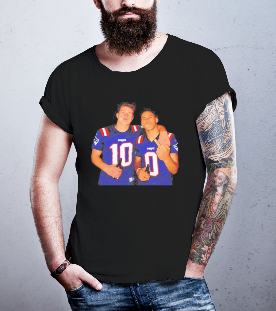 New England Patriots Drake Maye Christian Gonzalez Middle Finger Beer T-Shirt
