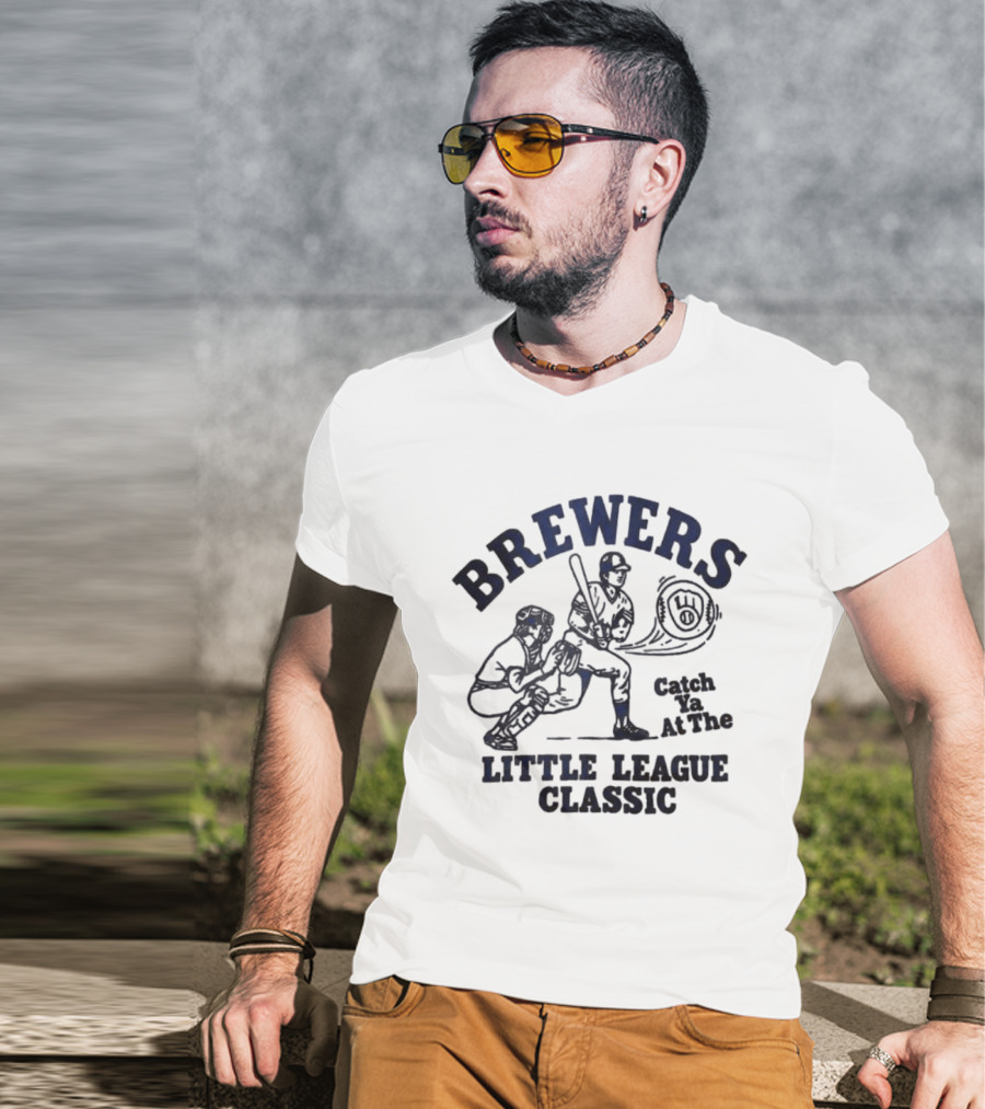 Brewers Catch Ya At The Little League Classic 2026 Batter And Catcher Baseball Scene T-Shirt