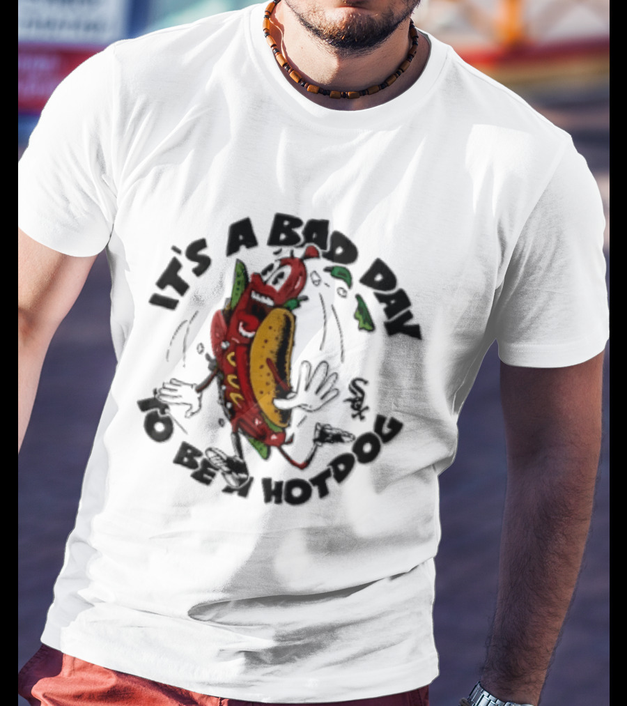 Chicago White Sox MLB It's A Bad Day To Be Hotdog Panicked Cartoon Sausage Running T-Shirt
