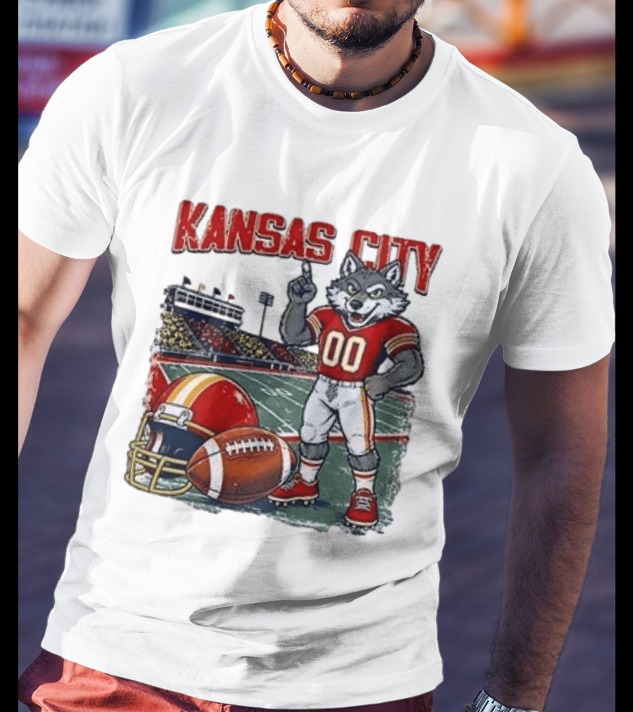 Kansas City Chiefs Wolf Mascot Football Stadium Scene T-Shirt