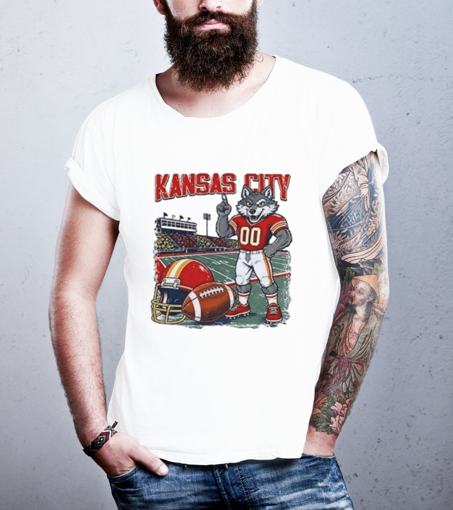 Kansas City Chiefs Wolf Mascot Football Stadium Scene T-Shirt