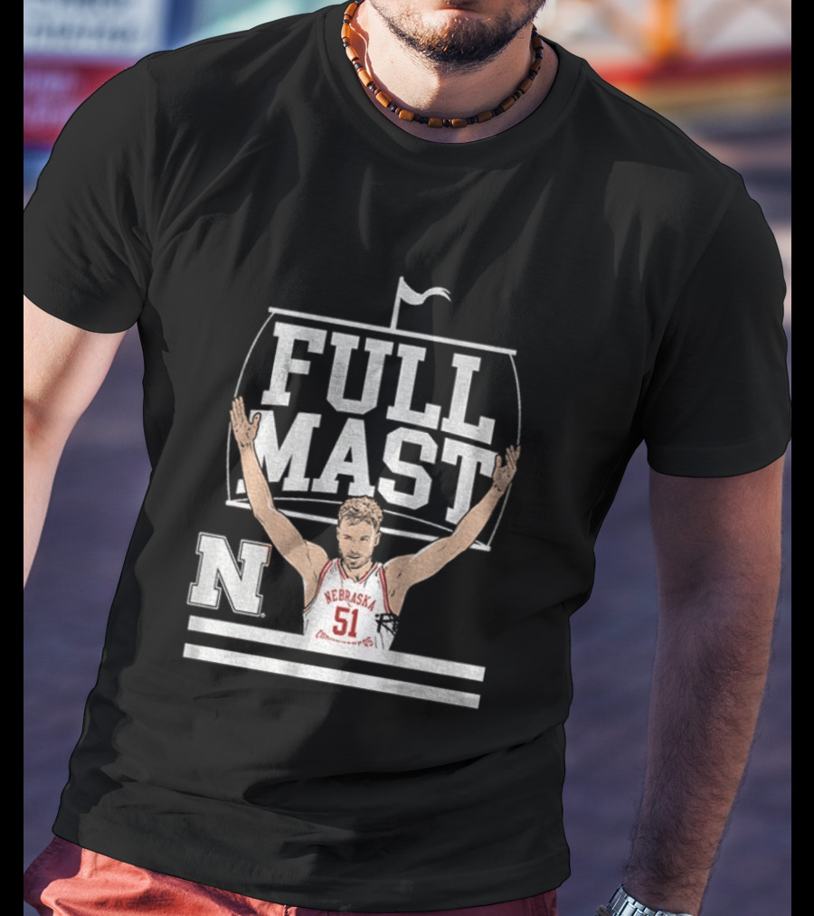 Rienk Mast 51 Full Mast Nebraska Cornhuskers Basketball Cartoon T-Shirt