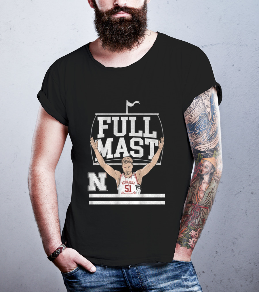 Rienk Mast 51 Full Mast Nebraska Cornhuskers Basketball Cartoon T-Shirt